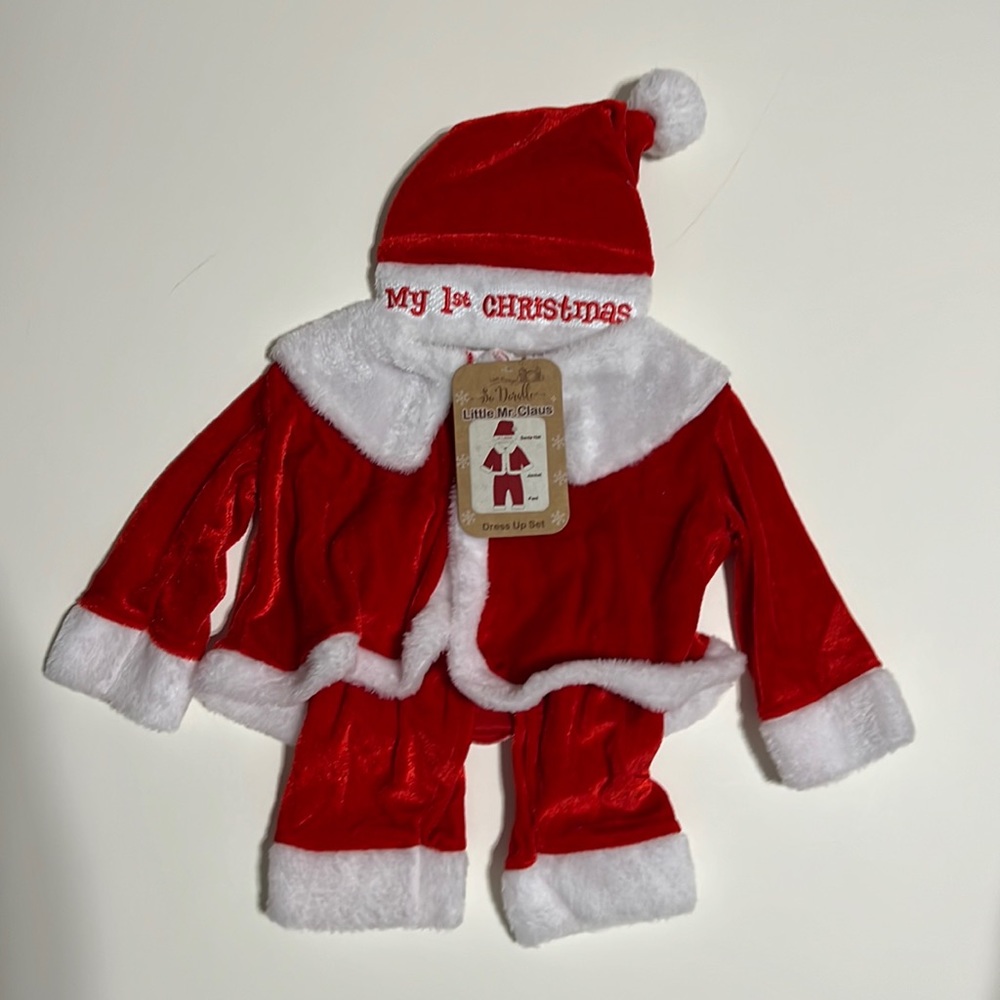 So Dorable Little Mr. Claus 3 piece Santa red, and white set, up to size 12 mths